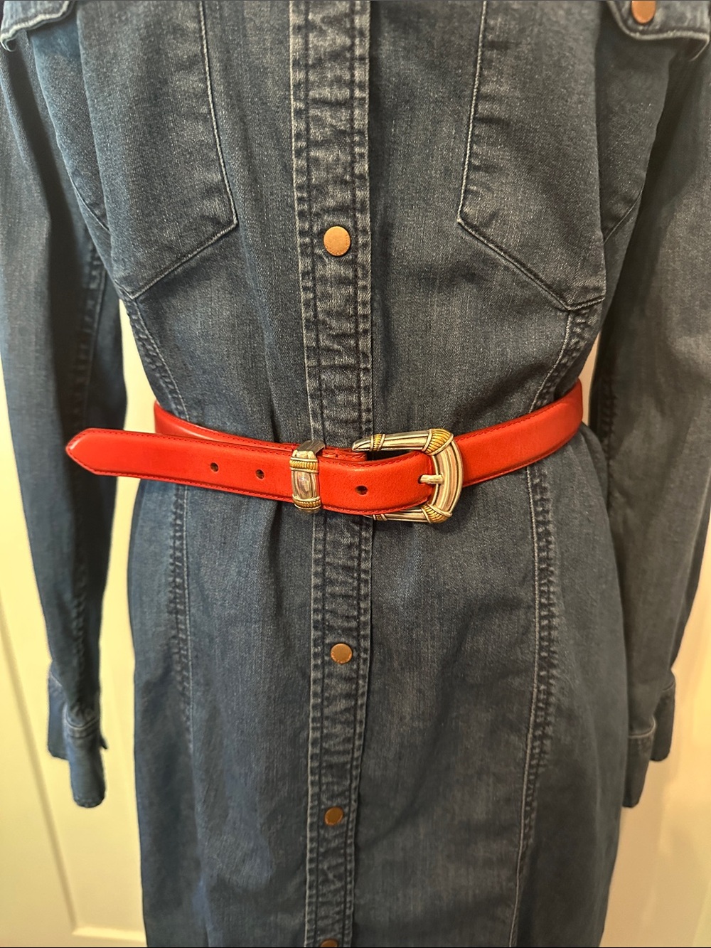 Fossil red Leather gold silver Buckle Women’s M belt - Picture 2 of 13